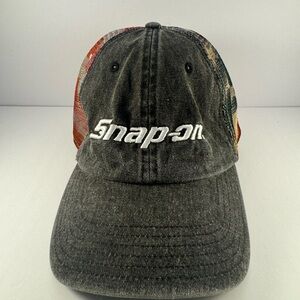SNAP-ON Embroidered Logo Stars & Stripes USA‎ Flag Mesh Back Truckers Hat Cap